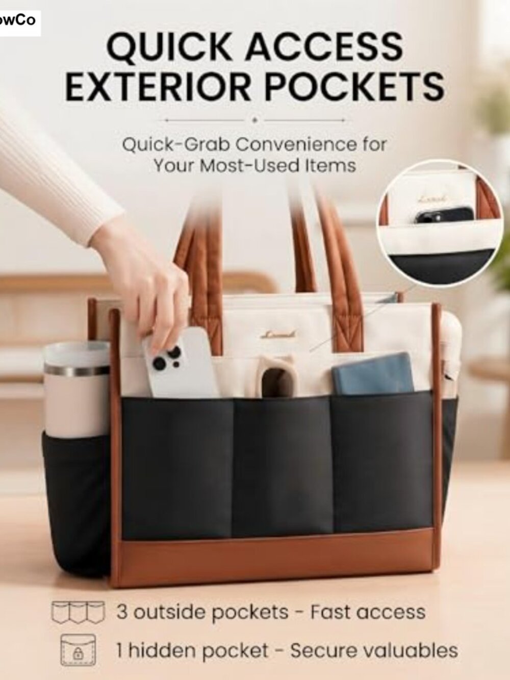LOVEVOOK 15.6" Laptop Tote Work Bag with Cup Holder - Picture 4 of 5